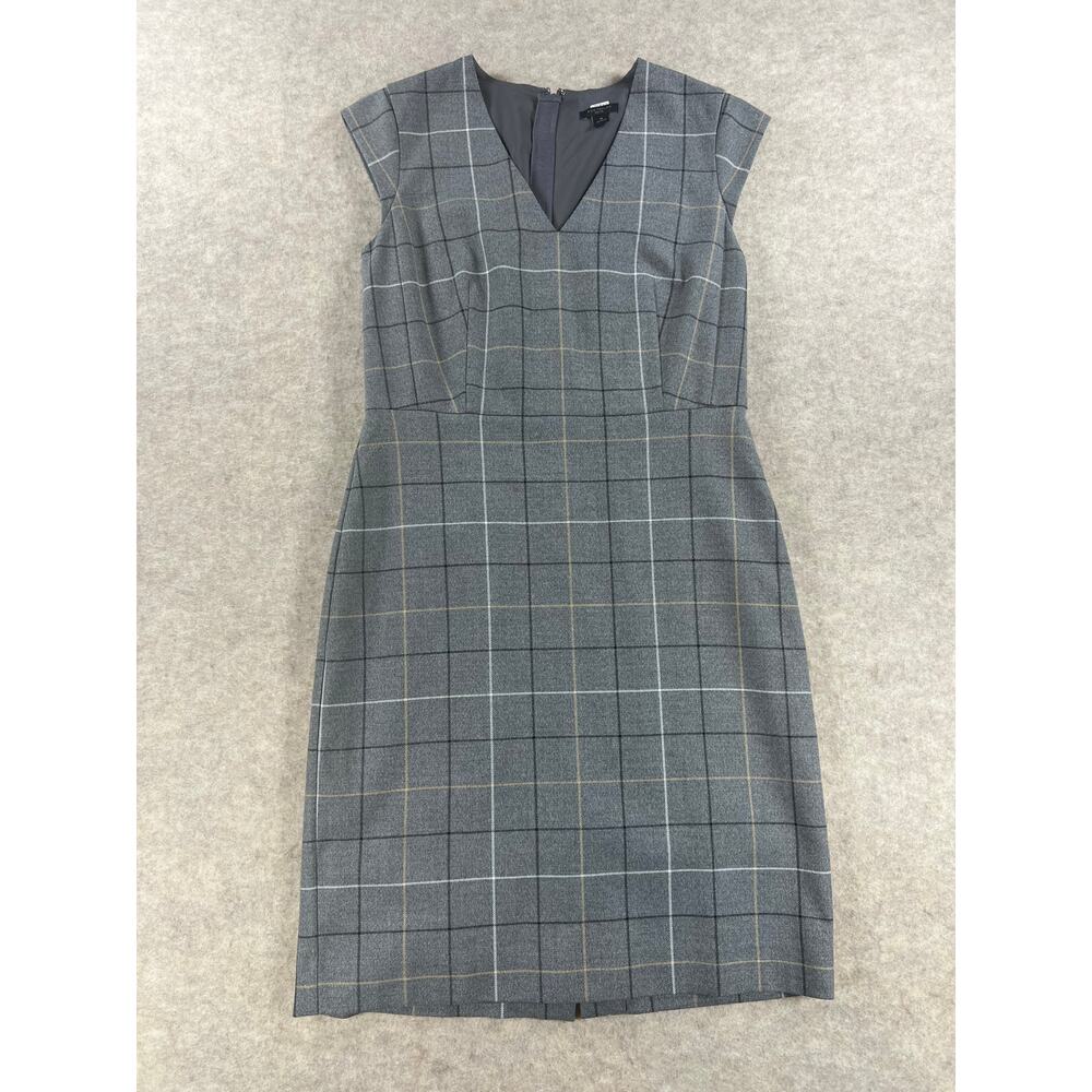 Ann Taylor Windowpane Plaid Sheath Dress Gray Women's Size 4 Petite - Picture 3 of 9
